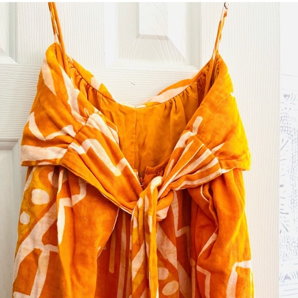 Sale! Anthropologie Wide Leg Orange Print Jumpsuit with Tie-Back - Picture 7 of 8
